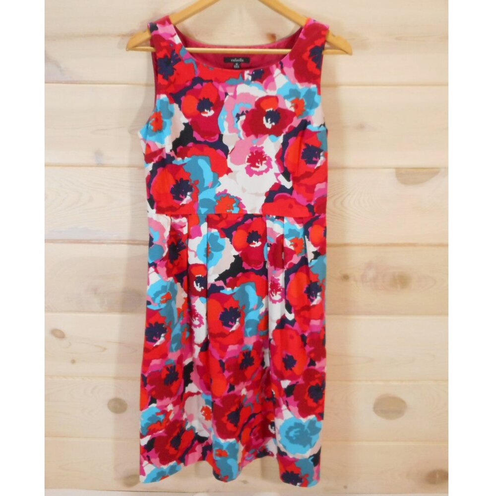 Rafaella Size 10 Floral Sleeveless Dress Fully Lined Pockets Red Poppy Flowers
